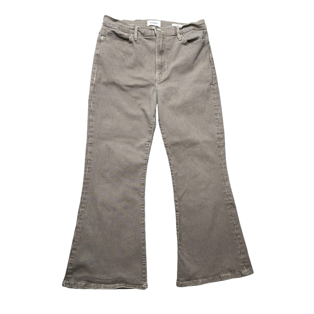 FRAME Le Crop Flare Jeans Womens 30 Brown Houndstooth Check Stretch‎ Crop